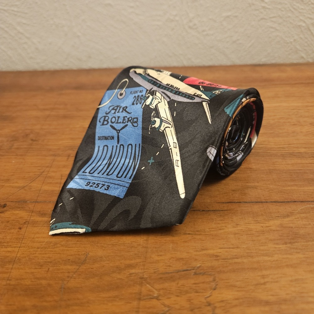 Vintage Fratello Handmade Men's Neck Tie Air Plane Travel Aviation Design Silk